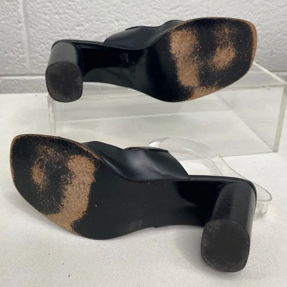 Gucci Black Leather Double Strap Block Heel Slides Sandals women’s size 7.5 - Picture 7 of 12